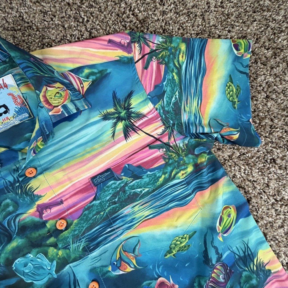 Retro Rifle VENTURA V4 Detective Ocean Print Hawaiian Button Down Shirt XS - Picture 4 of 10